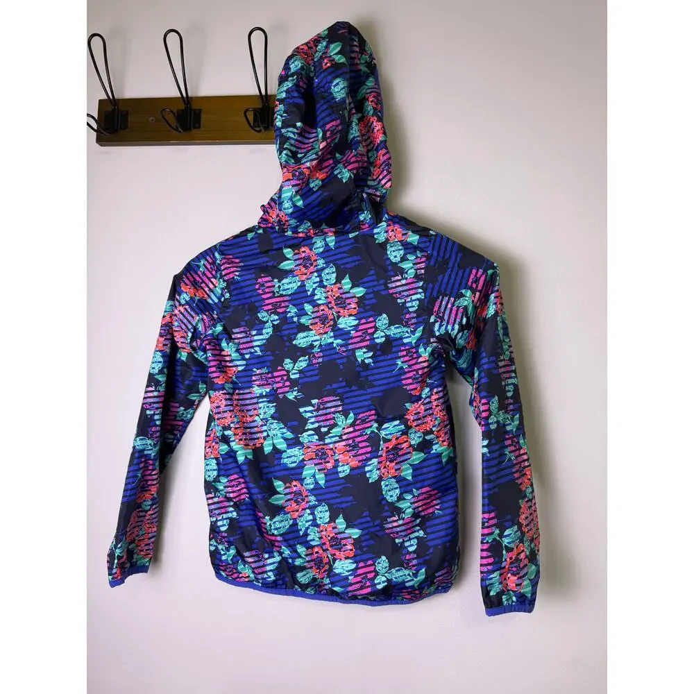 OshKosh B’gosh Girls Size 8 Floral Windbreaker Hooded Jacket 90s Blue